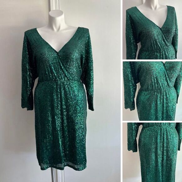 NWT Green Sequin Dress, Size 16, ELOQUII - Picture 1 of 14
